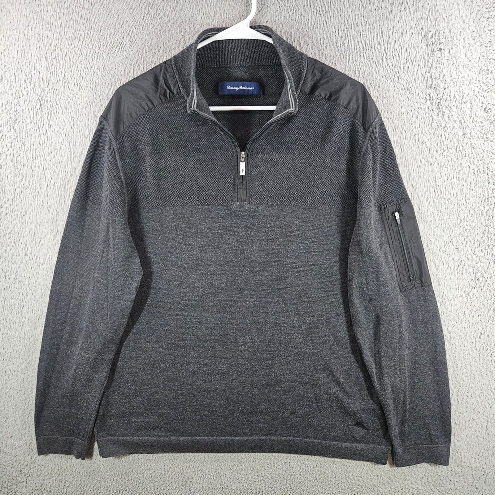 Tommy Bahama Mens XL Gray Mixed Media 1/2 Zip Pullover Sweater